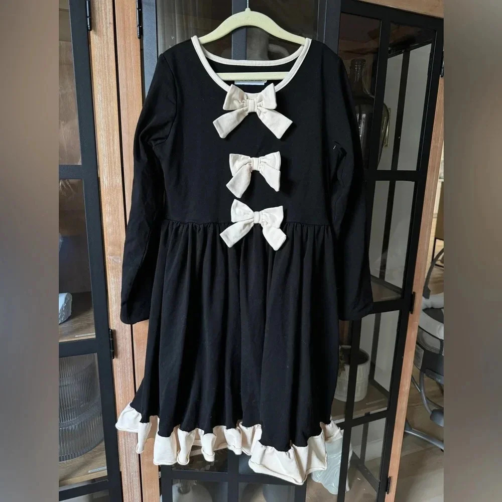 Only Little Once Dress girls tween bows long sleeve formal holidays photos black